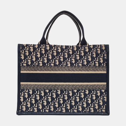 DIOR Book Tote Medium Blue Canvas Monogram Embroidered Shoulder Bag Tote Bag Golden Hardware Removable Strap-(SKU)-958662248