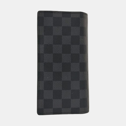 LOUIS VUITTON BRAZZA Gray Coated Canvas Chessboard Plaid Wallet Silver Hardware-(SKU)-958664175