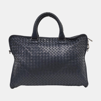 BOTTEGA VENETA Dark Blue Sheepskin Woven Single Shoulder Bag Handbag Ruthenium color hardware Removable shoulder strap-(SKU)-954022155