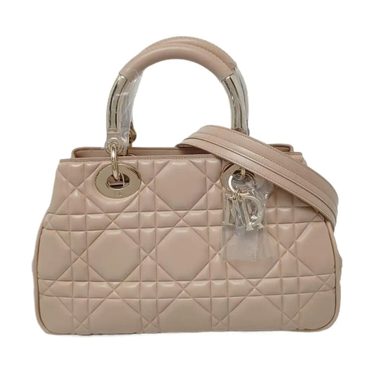 DIOR Lady Dior Small Beige Calfskin Cannage Embossed Shoulder Bag Tote Bag Crossbody Bag Golden Hardware Removable Strap-(SKU)-958701204