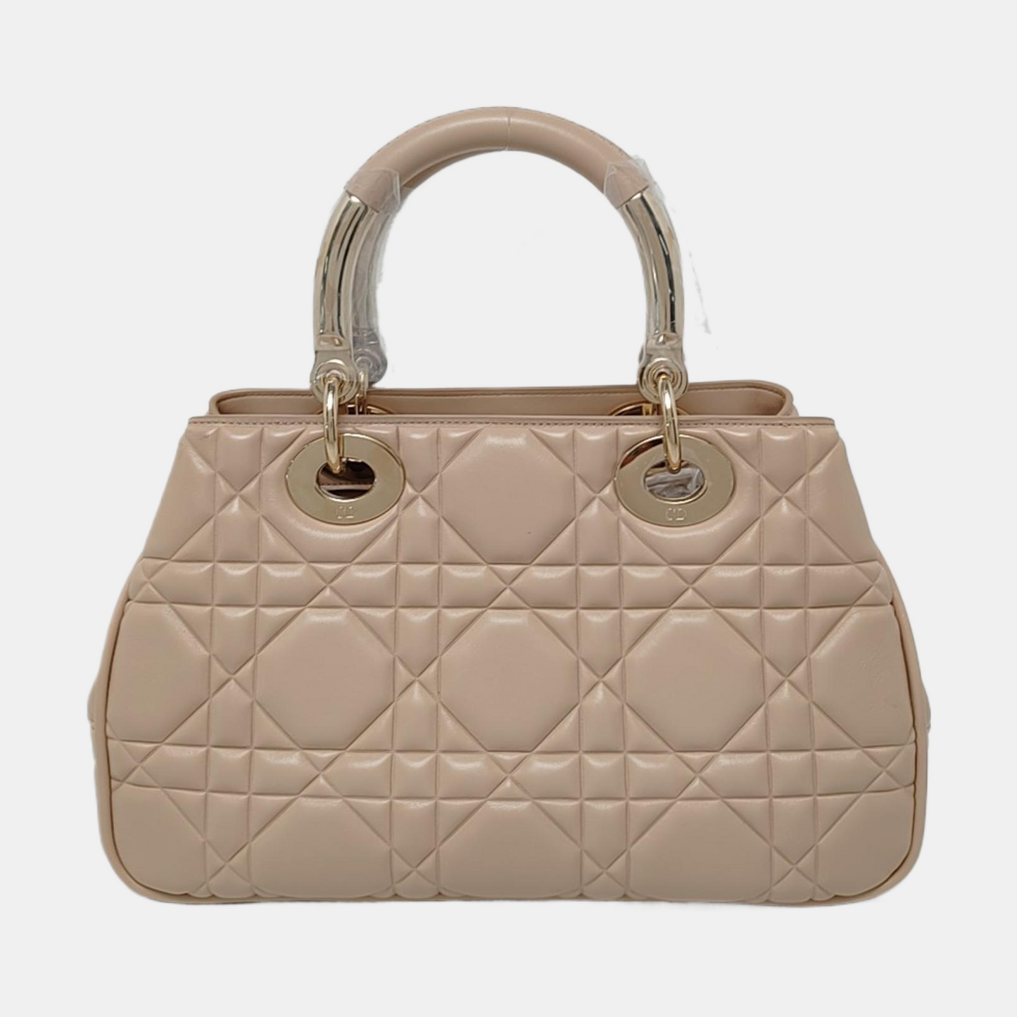 DIOR Lady Dior Small Beige Calfskin Cannage Embossed Shoulder Bag Tote Bag Crossbody Bag Golden Hardware Removable Strap-(SKU)-958701204
