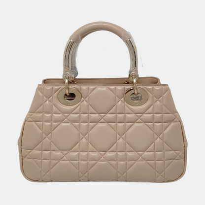 DIOR Lady Dior Small Beige Calfskin Cannage Embossed Shoulder Bag Tote Bag Crossbody Bag Golden Hardware Removable Strap-(SKU)-958701204