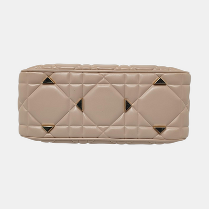 DIOR Lady Dior Small Beige Calfskin Cannage Embossed Shoulder Bag Tote Bag Crossbody Bag Golden Hardware Removable Strap-(SKU)-958701204