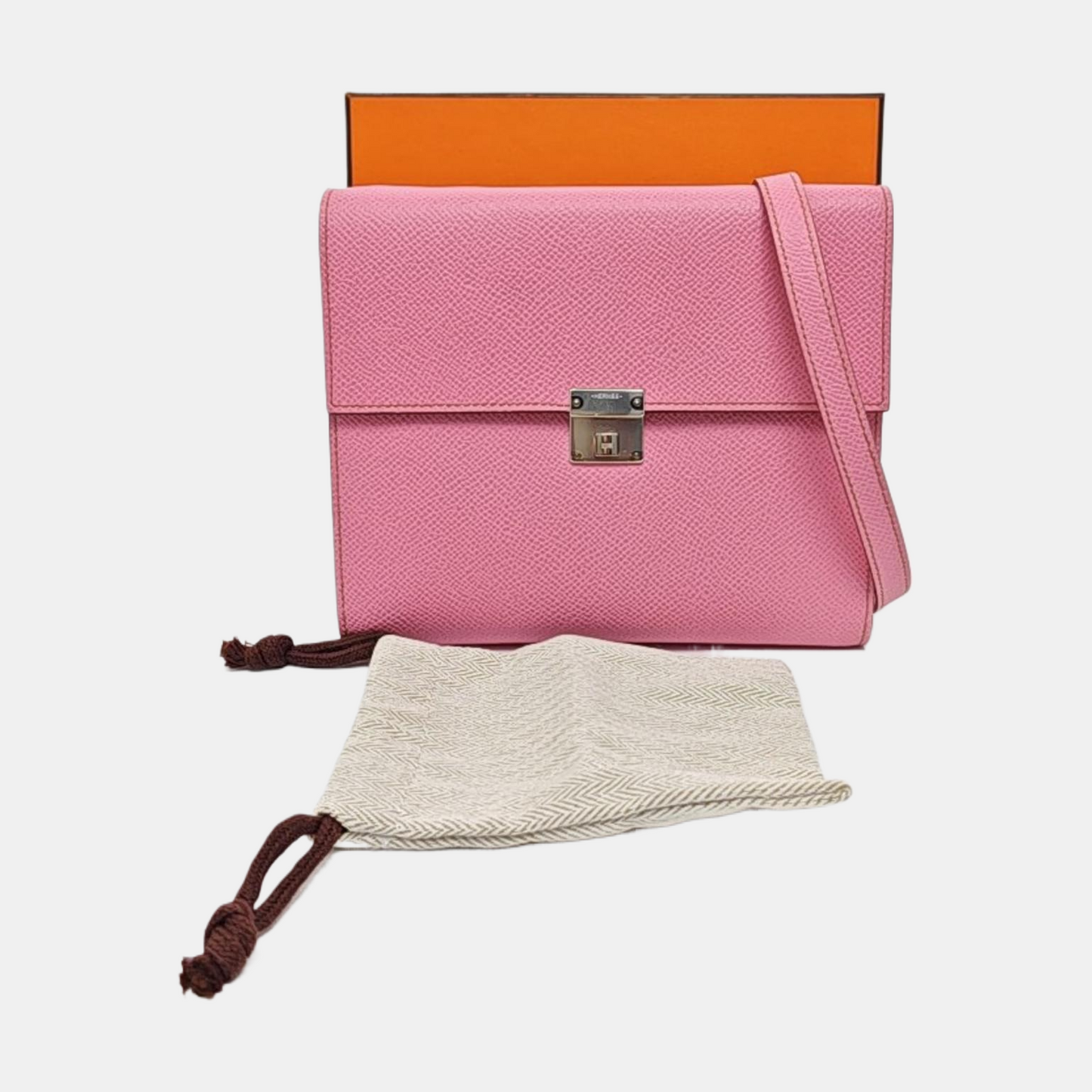 HERMÈS Clic 16 Peony Pink Epsom Calfskin Crossbody Shoulder Bag with Detachable Strap and Silver Hardware, B-(SKU)-959027980