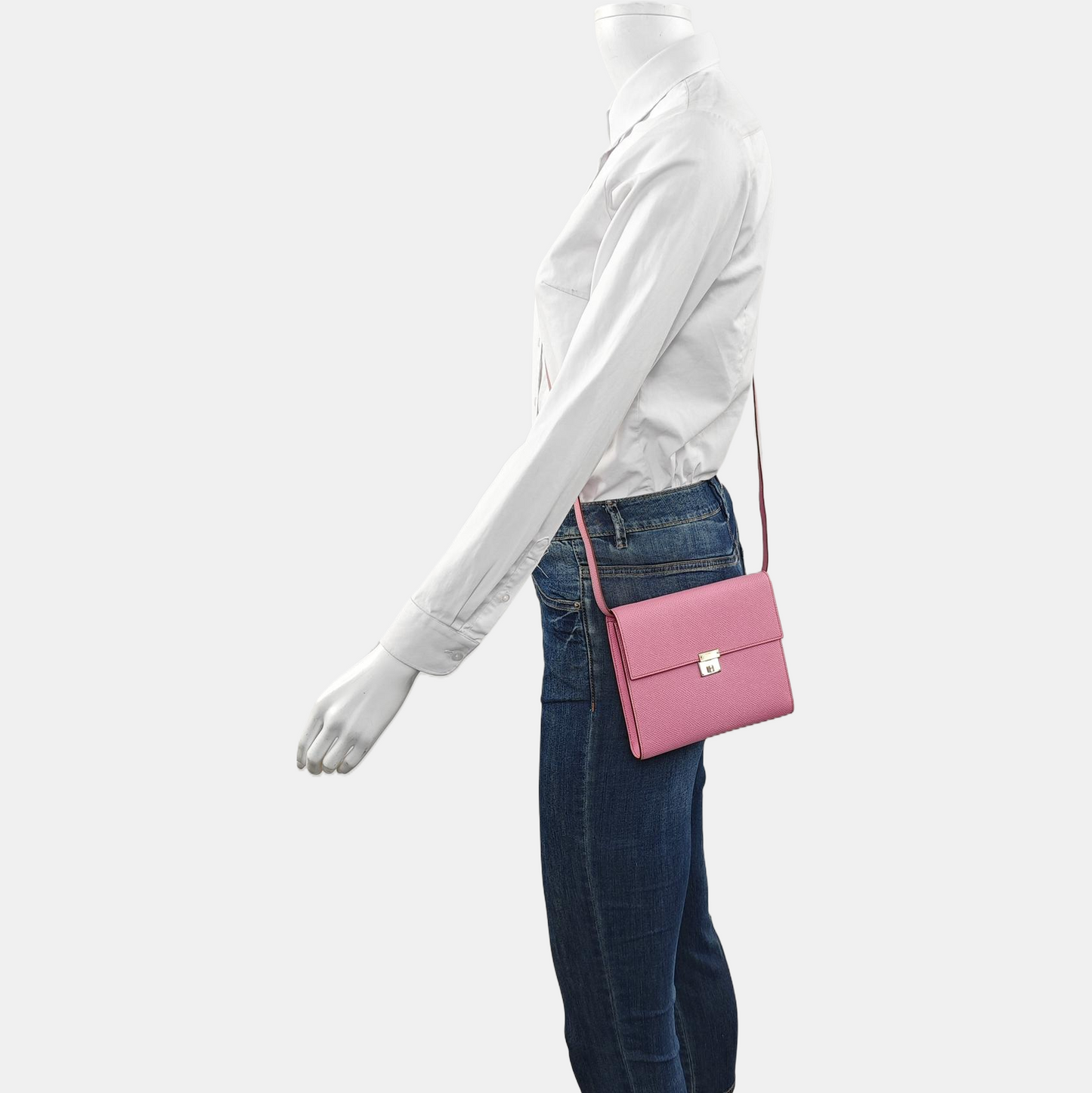 HERMÈS Clic 16 Peony Pink Epsom Calfskin Crossbody Shoulder Bag with Detachable Strap and Silver Hardware, B-(SKU)-959027980