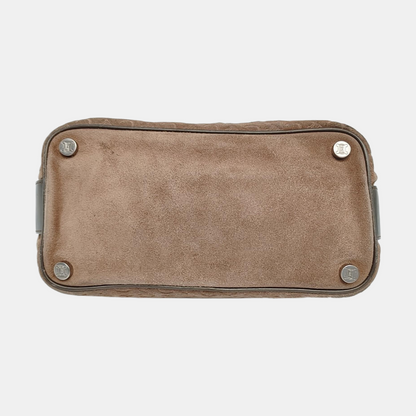 CELINE Khaki Velvet Leather Triumph Arch Embossed Single Shoulder Bag Handbag Silver Hardware-(SKU)-958683892