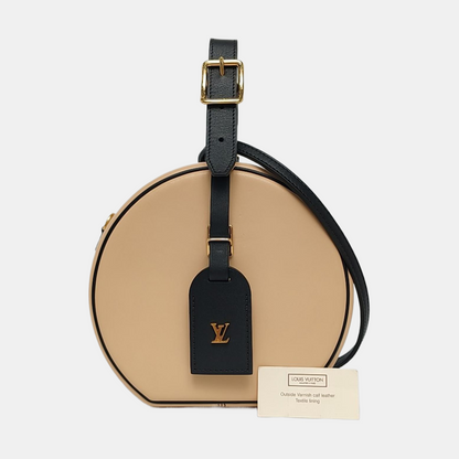 LOUIS VUITTON BOITE CHAPEAU Small size beige leather Boite Chapeau bag crossbody bag with handle, gold hardware, removable shoulder strap-(SKU)-958771402