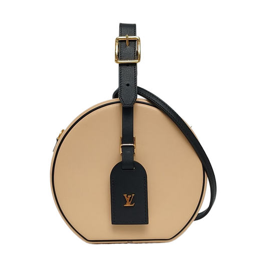 LOUIS VUITTON BOITE CHAPEAU Small size beige leather Boite Chapeau bag crossbody bag with handle, gold hardware, removable shoulder strap-(SKU)-958771402