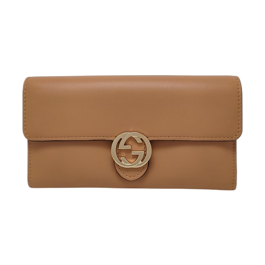 GUCCI Interlocking G Brown Cowhide Wallet Golden hardware-(SKU)-958717244