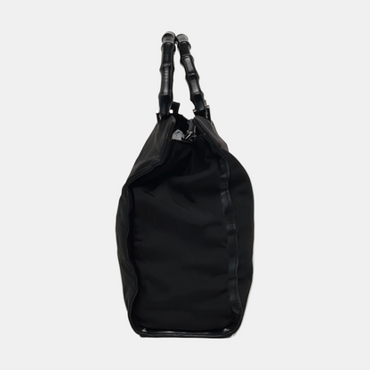 GUCCI Bamboo 1947 Black Fabric Bamboo Handle Bag Handbag Silver Hardware-(SKU)-958886025