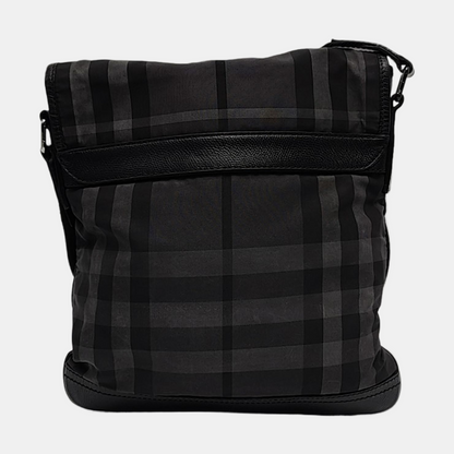 BURBERRY Dark Gray Nylon Battle Horse Plaid Single Shoulder Bag Crossbody Bag Ruthenium color hardware-(SKU)-958749400