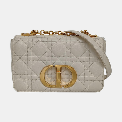 DIOR Dior Caro Small White Lamb Skin Monogram Quilted Crossbody Bag, Shoulder Bag, Golden Hardware-(SKU)-958801213