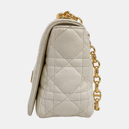 DIOR Dior Caro Small White Lamb Skin Monogram Quilted Crossbody Bag, Shoulder Bag, Golden Hardware-(SKU)-958801213