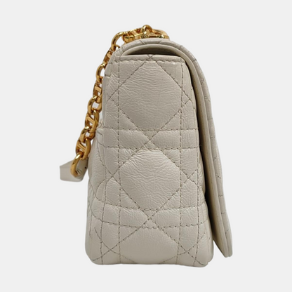 DIOR Dior Caro Small White Lamb Skin Monogram Quilted Crossbody Bag, Shoulder Bag, Golden Hardware-(SKU)-958801213