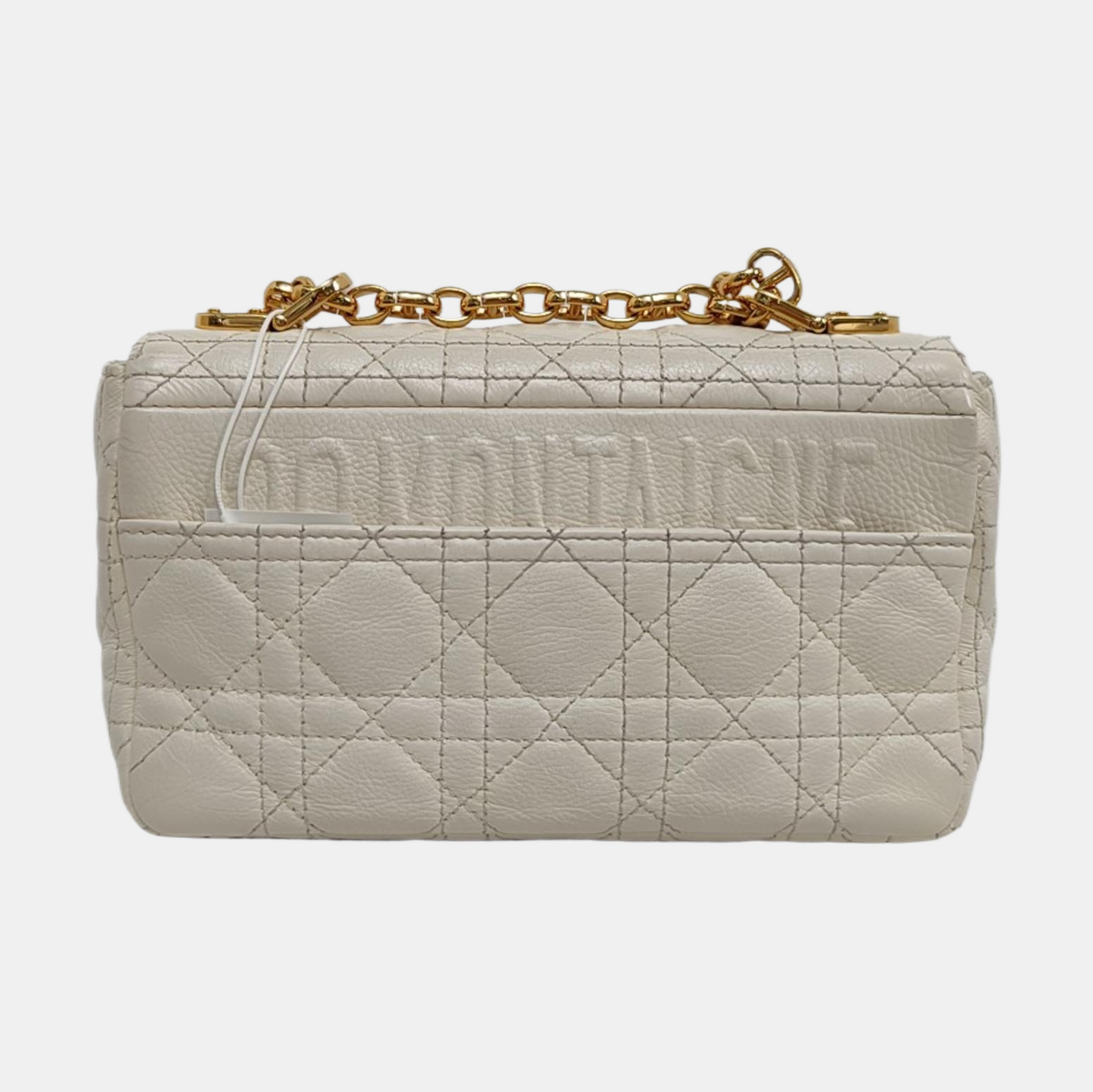 DIOR Dior Caro Small White Lamb Skin Monogram Quilted Crossbody Bag, Shoulder Bag, Golden Hardware-(SKU)-958801213