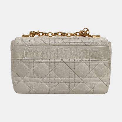 DIOR Dior Caro Small White Lamb Skin Monogram Quilted Crossbody Bag, Shoulder Bag, Golden Hardware-(SKU)-958801213