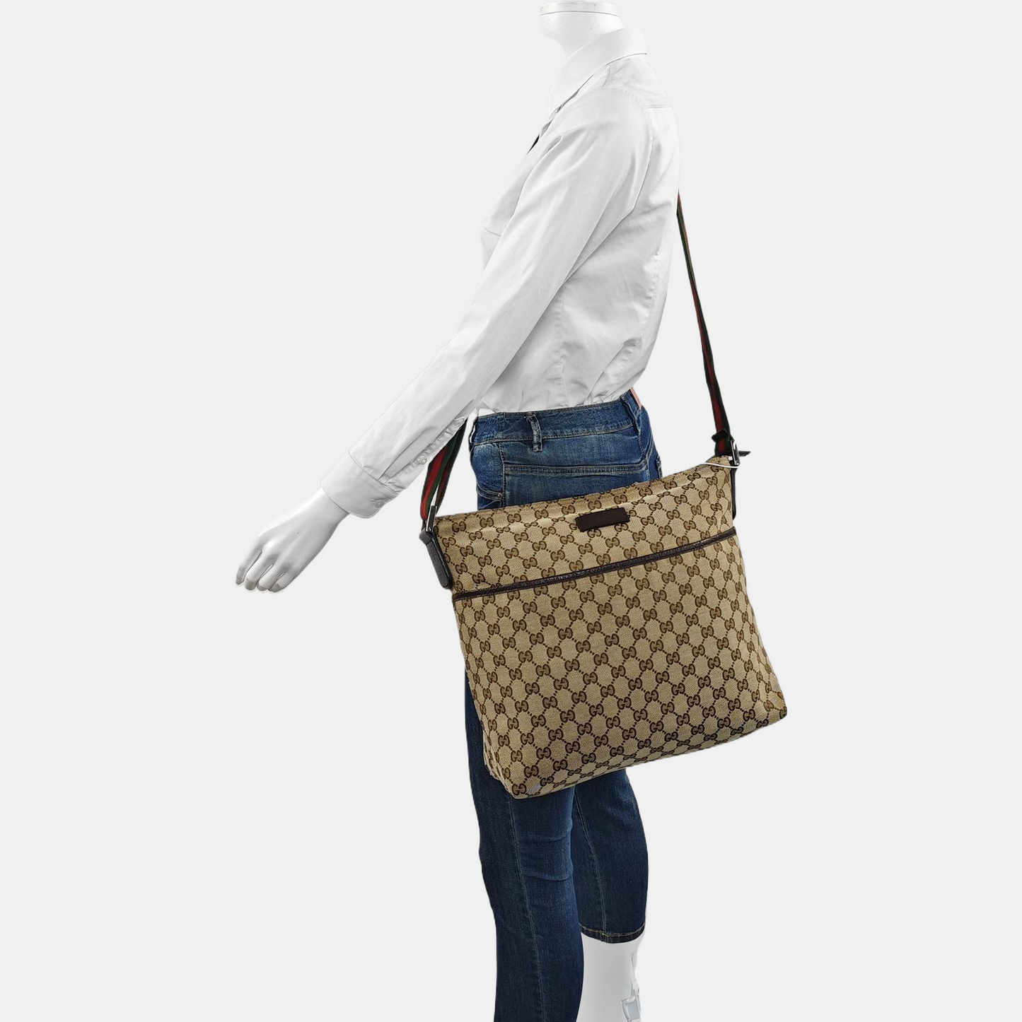 GUCCI GG Imprime Khaki Canvas Monogram Crossbody Shoulder Bag Silver Hardware-(SKU)-958715963