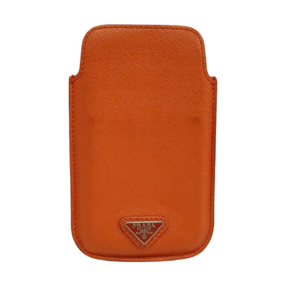 PRADA Orange-red leather logo cross-grain card holder Silver Hardware-(SKU)-958875998