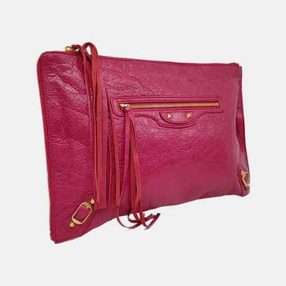 BALENCIAGA Classic City Plum red sheepskin embossed studded biker bag, handbag Golden hardware-(SKU)-958906839