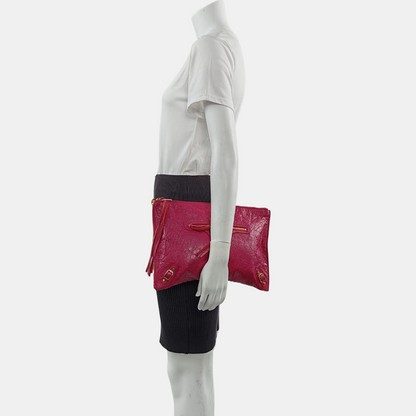 BALENCIAGA Classic City Plum red sheepskin embossed studded biker bag, handbag Golden hardware-(SKU)-958906839