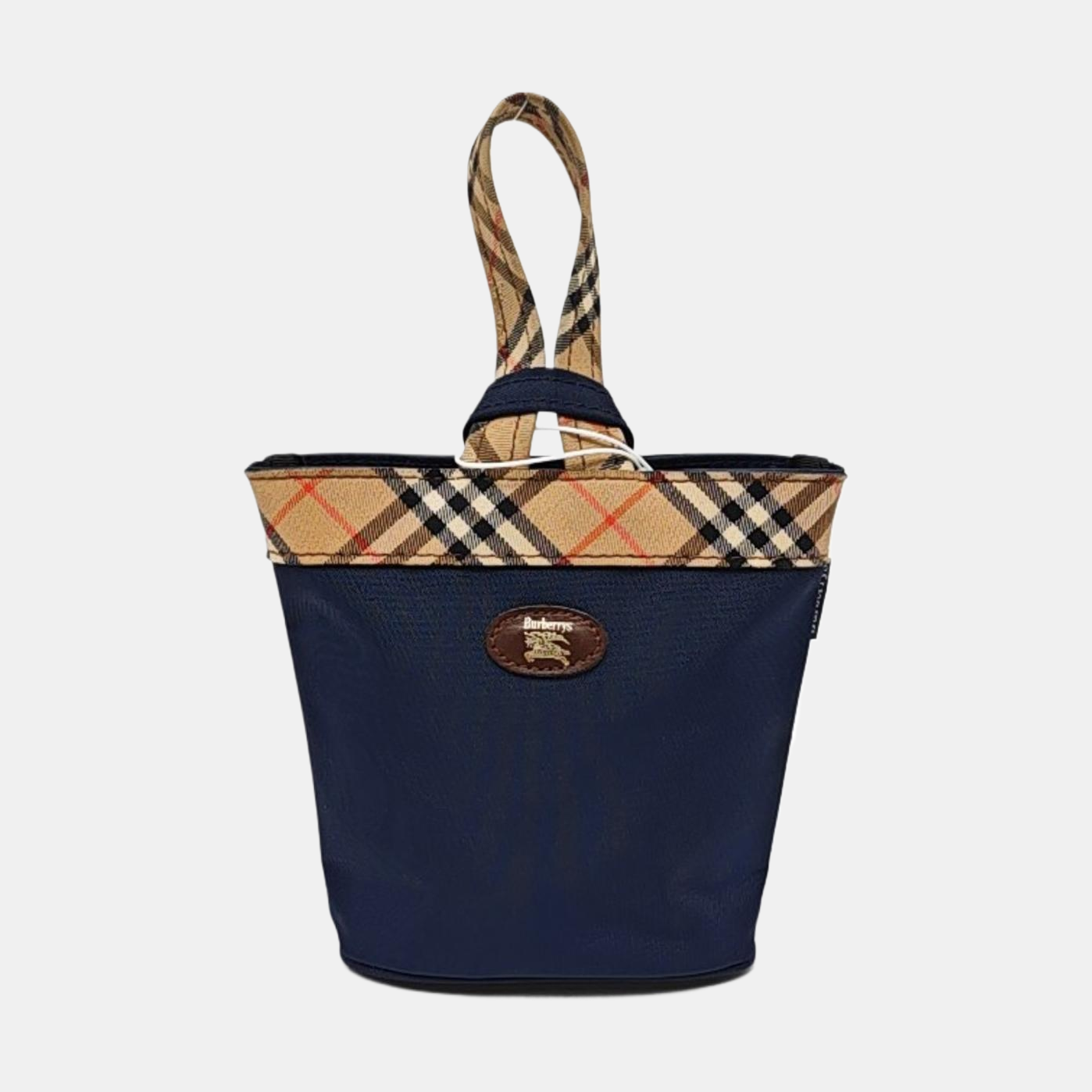 BURBERRY Bucket bag mini Dark Blue Fabric Warhorse Plaid Handbag-(SKU)-959077881