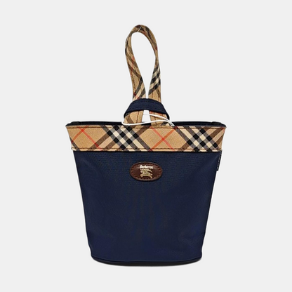 BURBERRY Bucket bag mini Dark Blue Fabric Warhorse Plaid Handbag-(SKU)-959077881