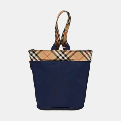 BURBERRY Bucket bag mini Dark Blue Fabric Warhorse Plaid Handbag-(SKU)-959077881