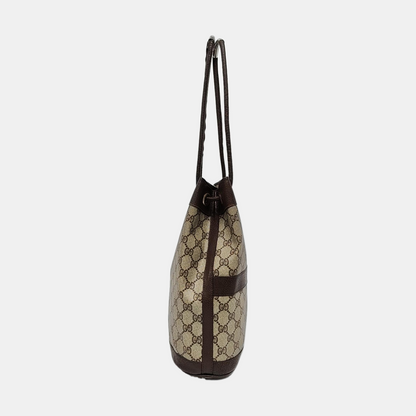 GUCCI Bucket bag Khaki Coated Canvas Monogrammed Single Shoulder Bag Golden Silver Hardware-(SKU)-958759769