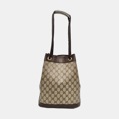 GUCCI Bucket bag Khaki Coated Canvas Monogrammed Single Shoulder Bag Golden Silver Hardware-(SKU)-958759769