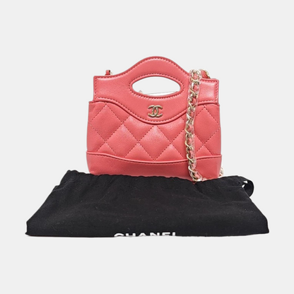 CHANEL CHANEL 31 Pink Lamb Skin Quilted Shoulder Bag with Detachable Strap, Gold Hardware-(SKU)-958910268