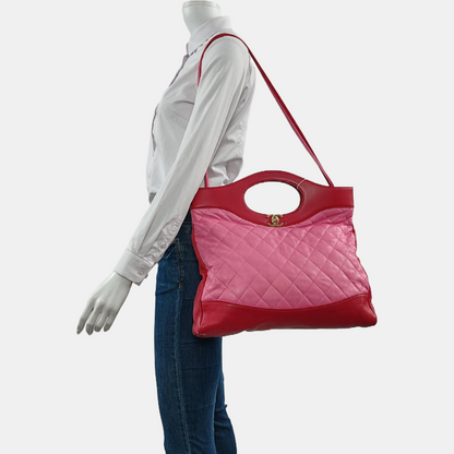 CHANEL CHANEL 31 Large Pink Lamb Leather Quilted Single Shoulder Bag Crossbody Bag Handbag Golden Hardware-(SKU)-958758432