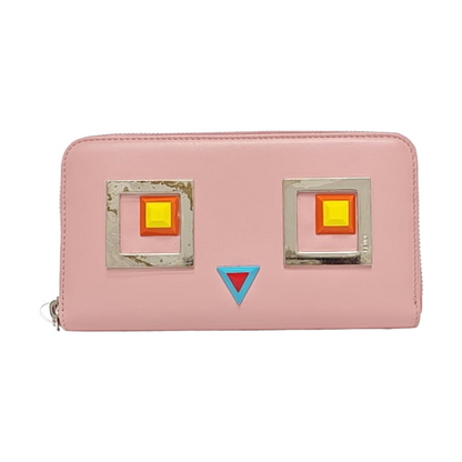 FENDI Monster Pink Leather Studs Wallet Silver Hardware Complete Accessories-(SKU)-958826024