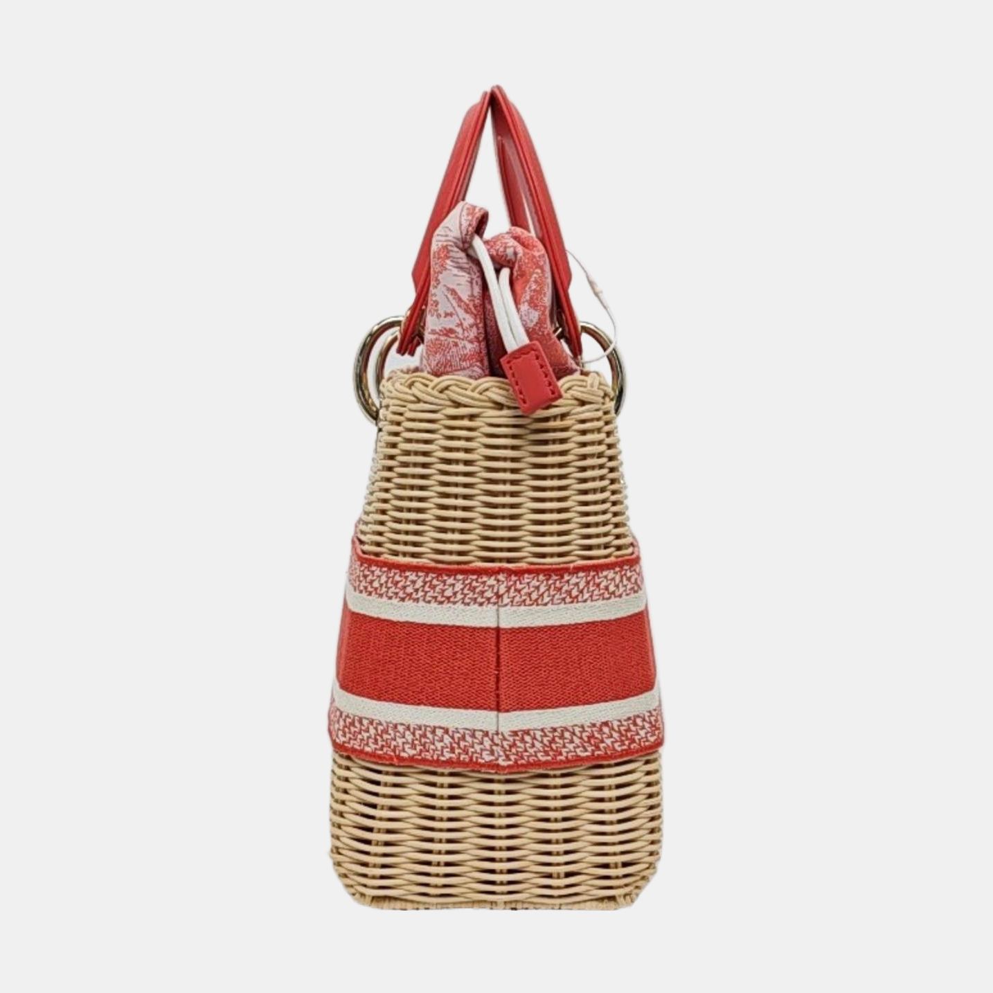 DIOR Lady Dior Medium Beige Straw Embroidered Weave Bag Shoulder Bag Crossbody Bag Gold Hardware Removable Strap-(SKU)-959028607