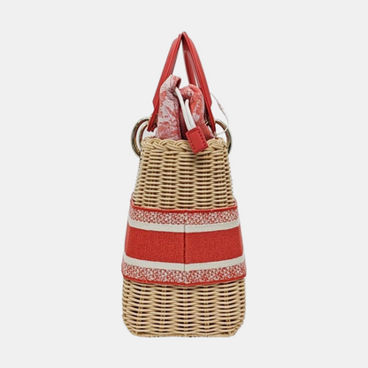 DIOR Lady Dior Medium Beige Straw Embroidered Weave Bag Shoulder Bag Crossbody Bag Gold Hardware Removable Strap-(SKU)-959028607