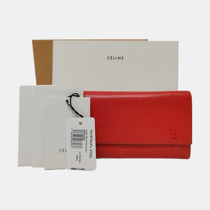 CELINE Red Leather Wallet Silver Hardware-(SKU)-959079307