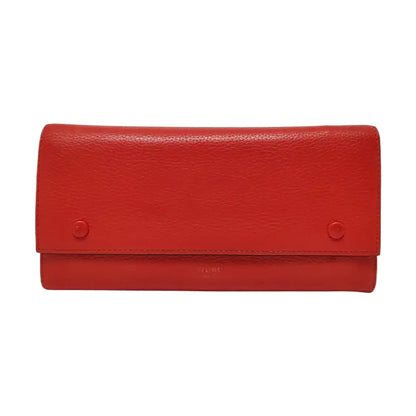 CELINE Red Leather Wallet Silver Hardware-(SKU)-959079307