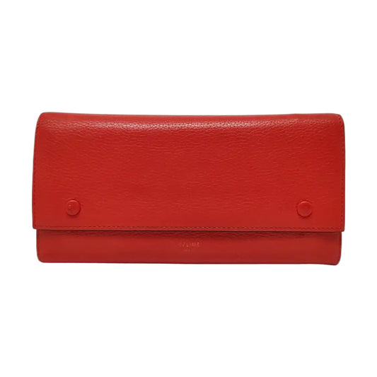 CELINE Red Leather Wallet Silver Hardware-(SKU)-959079307