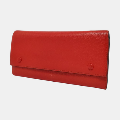 CELINE Red Leather Wallet Silver Hardware-(SKU)-959079307