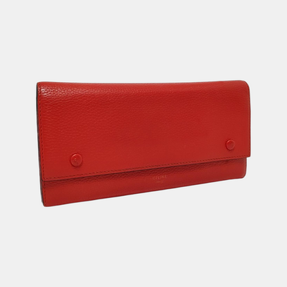 CELINE Red Leather Wallet Silver Hardware-(SKU)-959079307