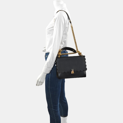FENDI Kan I Medium size Black Cowhide Single Shoulder Bag Sling Bag Tote Golden hardware shoulder straps-(SKU)-959000092