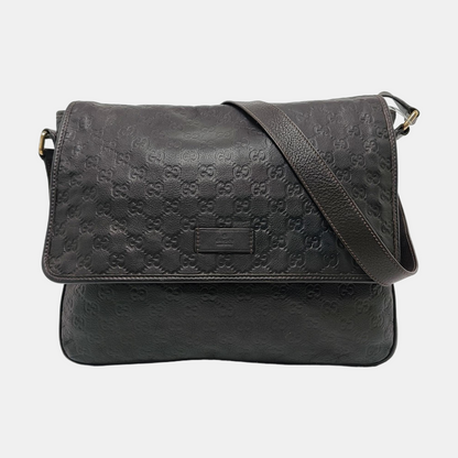 GUCCI Dark Brown Cowhide Monogram Stamped Crossbody Bag Single Shoulder Bag Golden hardware-(SKU)-958917159