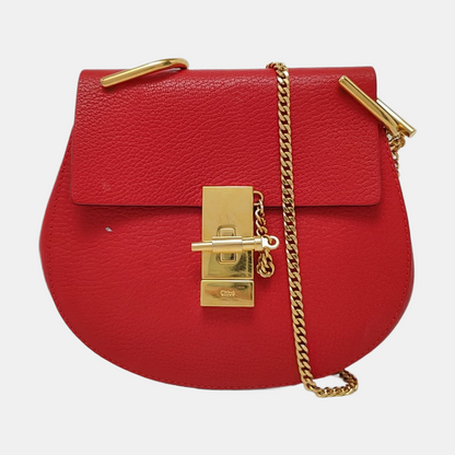 Chloé Drew mini Red Leather Piggy Bag Crossbody Single Shoulder Bag Golden hardware Removable shoulder strap-(SKU)-958915353