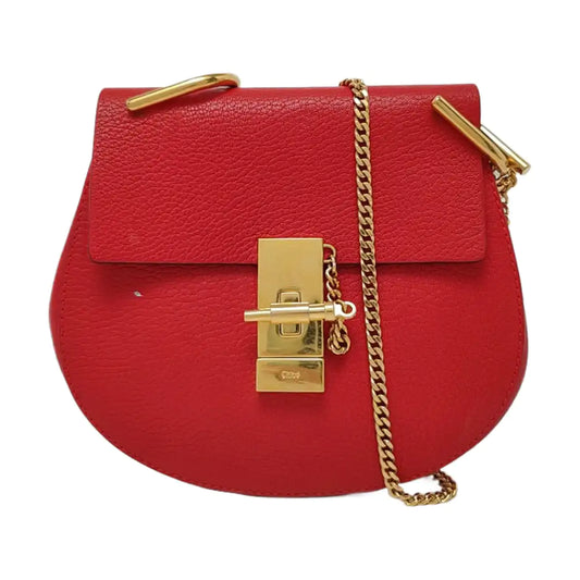 Chloé Drew mini Red Leather Piggy Bag Crossbody Single Shoulder Bag Golden hardware Removable shoulder strap-(SKU)-958915353