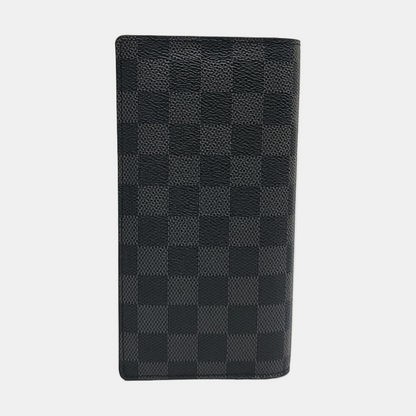 LOUIS VUITTON BRAZZA Black Coated Canvas Chessboard Grain Printed Wallet Silver Hardware Complete Accessories-(SKU)-959193692