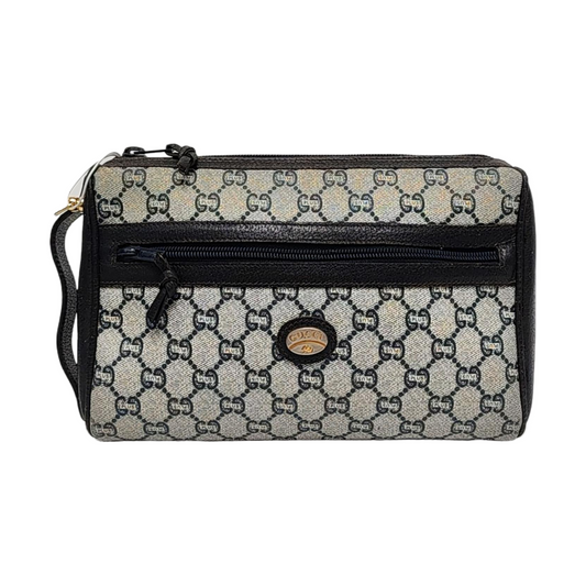 GUCCI Gray Coated Canvas Monogram Handbag Tote Golden hardware-(SKU)-959316608