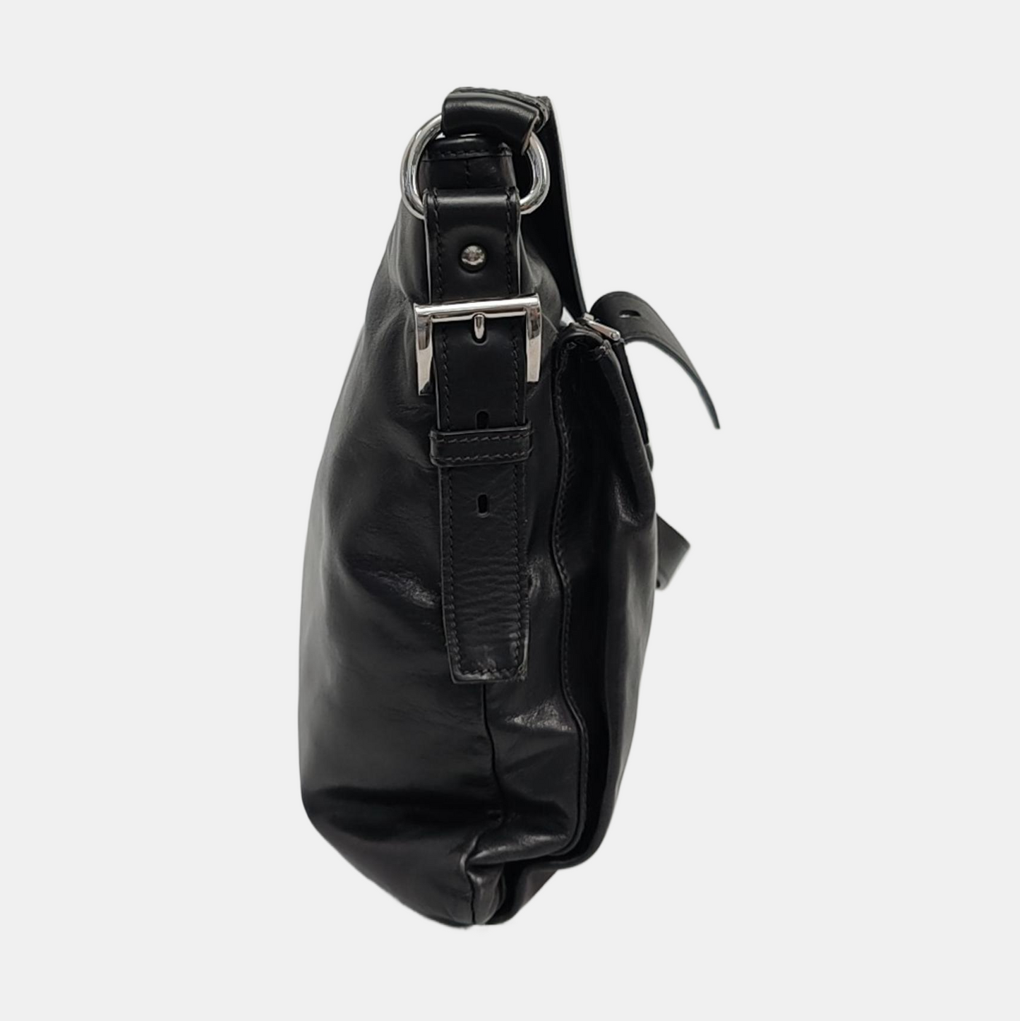 PRADA Black Leather Crossbody Bag Single Shoulder Bag Silver Hardware-(SKU)-959224503