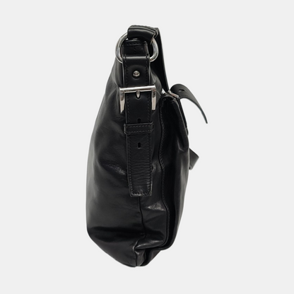 PRADA Black Leather Crossbody Bag Single Shoulder Bag Silver Hardware-(SKU)-959224503