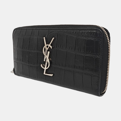 YSL KATE Black cowhide crocodile leather wallet Silver Hardware-(SKU)-958931869