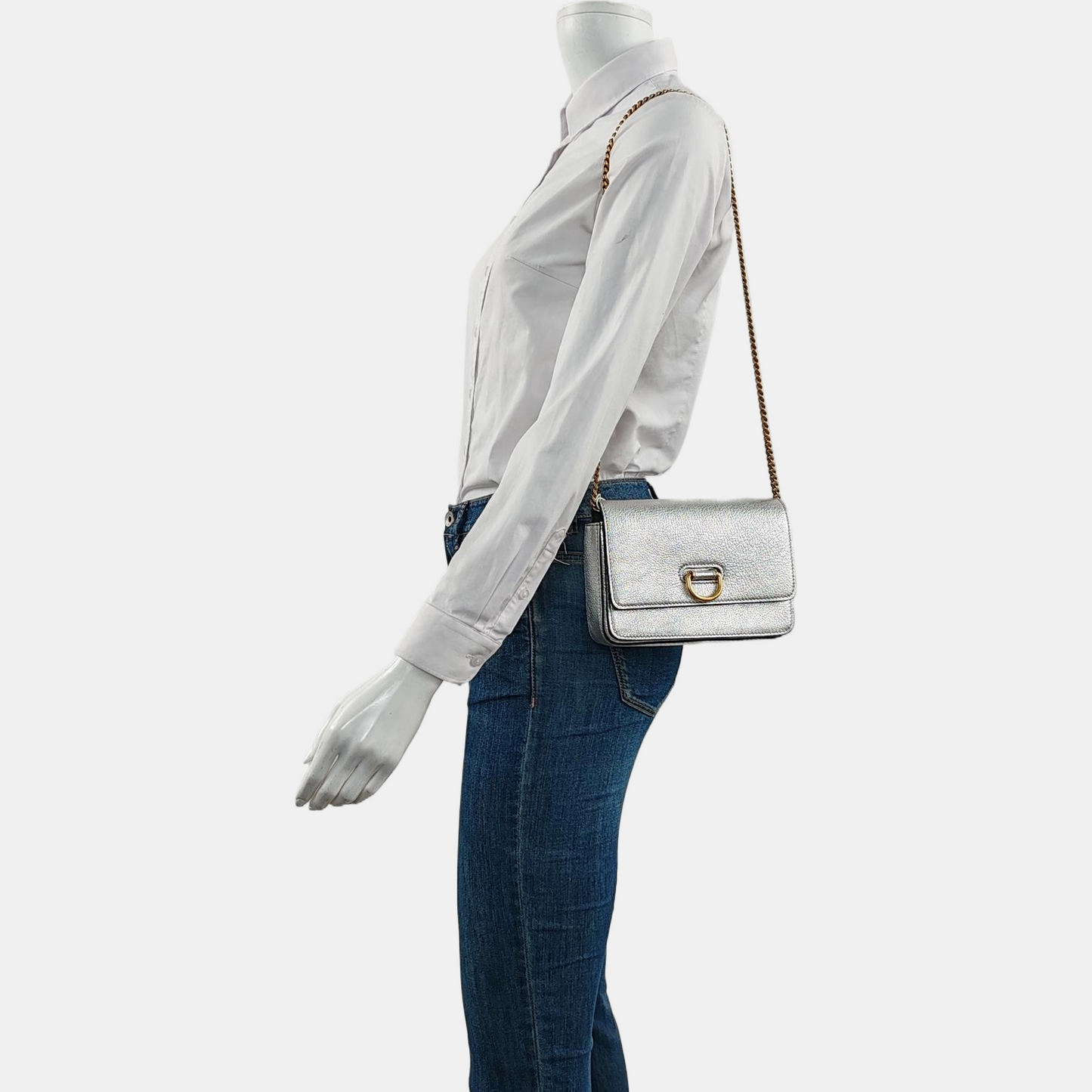 BURBERRY D-Ring Silver cowhide single shoulder bag crossbody bag Golden hardware-(SKU)-959201999