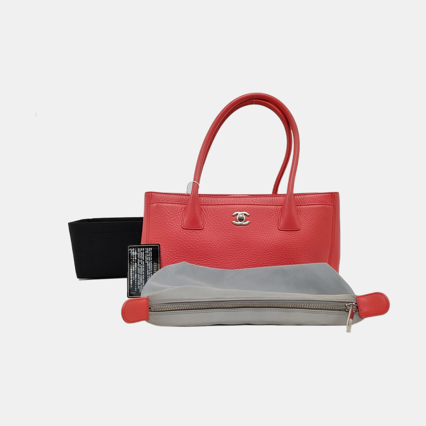 CHANEL CERF Red Textured Leather Tote Bag with Silver Hardware, 19 Compartments-(SKU)-958682844